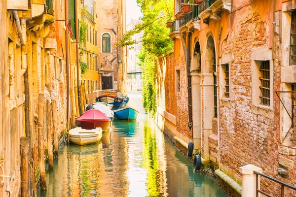 Morning Venice Street Canal Boats Gondolas — Stock Photo, Image