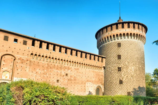 Muro Mattoni Torre Rotonda Del Castello Sforzesco Milano — Foto Stock