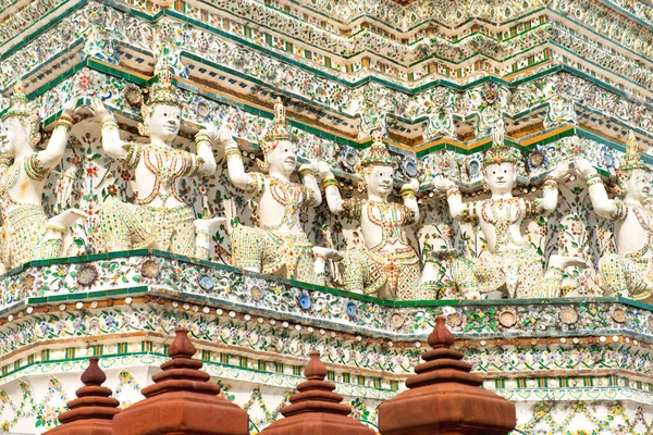 Eléments Décoratifs Sur Façade Wat Arun Temple Aube Bangkok Thaïlande — Photo