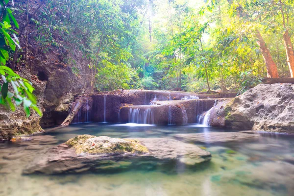 Tropical Landscape Beautiful Cascades Waterfall Green Trees Wild Jungle Forest — Stock Photo, Image