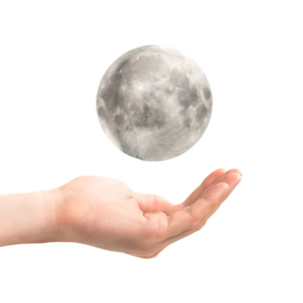Deux Mains Ouvertes Tiennent Pleine Lune Comme Conccept Futur Programme — Photo