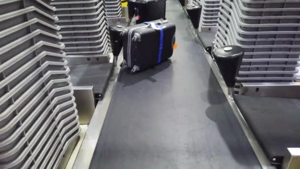 Bagage Bagage Bagage Après Comptoir Enregistrement Aéroport Sur Chariot Courroie — Video