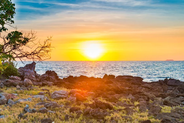Sea Beach Sunset Landscape Sunset Sun Blue Sea Green Tree — Stock Photo, Image