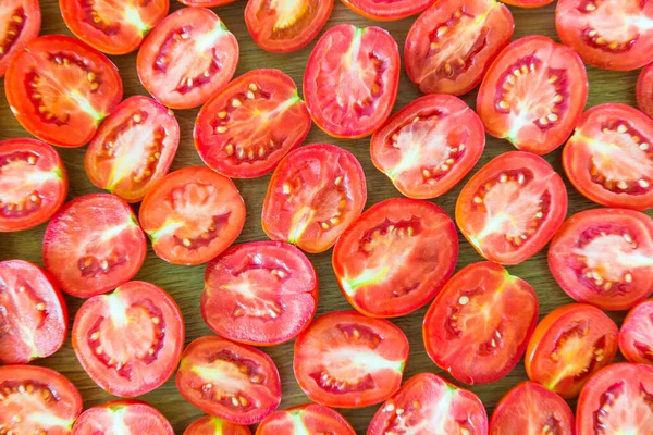 Fondo Rojo Medio Rebanado Tomate Textura Tomate Rojo —  Fotos de Stock