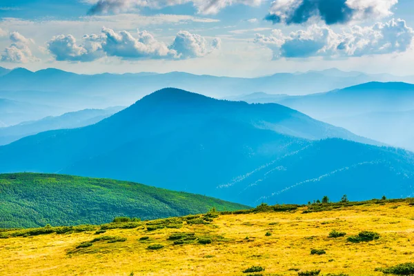 青い山の風景と草の牧草地 — ストック写真