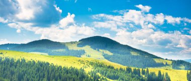 Tepelerdeki yeşil dağlar vadisi. Doğa dağları manzarası