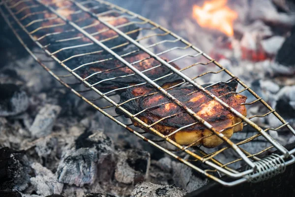 Grillezett Húsok Szabadtéri Grill Mint Egy Egészséges Ételek Fogalmát — Stock Fotó