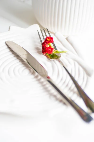 Table Florale Été Avec Fleur Kalanhoe Rouge Sur Fond Béton — Photo