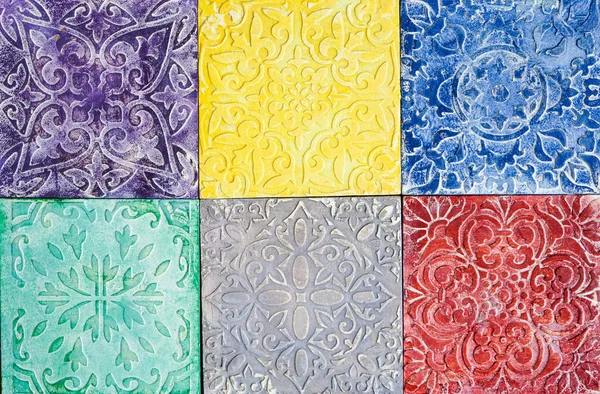 Colores Brillantes Azulejos Estilo Morisco Sobre Fondo Rústico Con Espacio —  Fotos de Stock