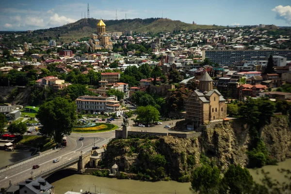 Traditioneel Georgische Snijwerk Balkons Meidan Plein Kabelbaan Naar Narikala Kasteel — Stockfoto