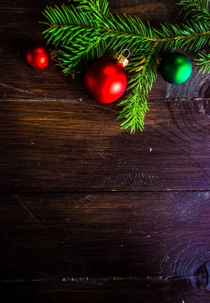 Christmas Holiday Koncept Med Snö Fir Tree Och Dekorationer Rustika — Stockfoto