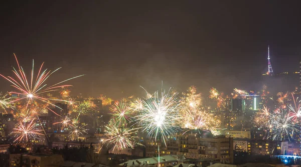 Géorgie Tbilissi Rencontre Nouvel 2018 Avec Des Feux Artifice Sur — Photo