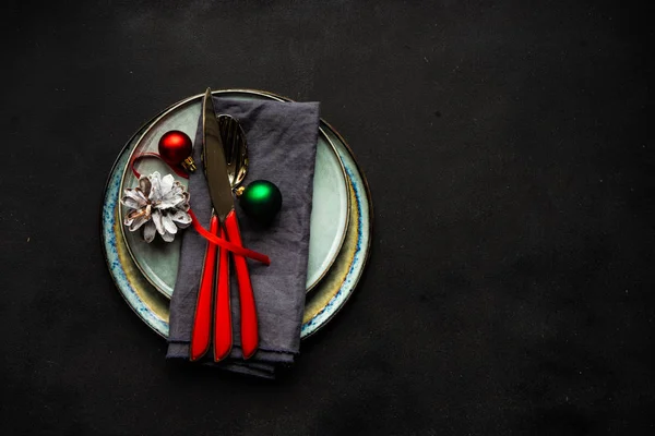 Noel Tatil Koyu Arka Plan Kopya Alanı Ile Akşam Yemeği — Stok fotoğraf