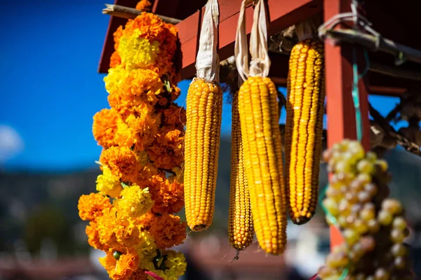 干玉米在街头市场作为食物和秋季收获的概念 — 图库照片
