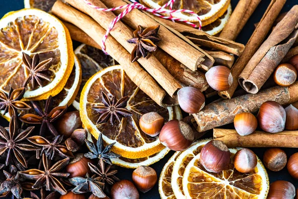 Christmas Spices Ingredients Cookies Baking Wooden Background Copy Space — Stock Photo, Image