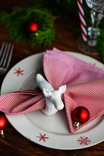 Festive Table Setting Christmas Dinner Vintage Wooden Table Copy Space — Stock Photo, Image