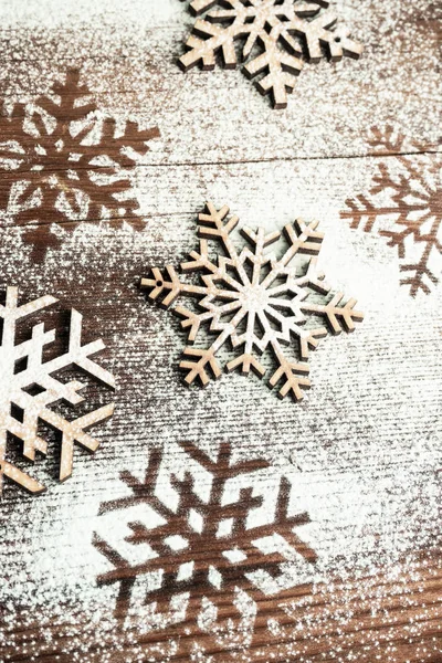 Conceptul Carte Crăciun Fulgi Zăpadă Fundal Vintage Din Lemn — Fotografie, imagine de stoc