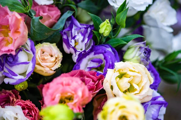 Eustoma Blüten Schönem Sommerlichen Blumenstrauß — Stockfoto