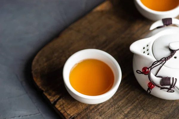 Çaydanlık Rustik Arka Plan Kopya Alanı Ile Çay Ile Cupd — Stok fotoğraf