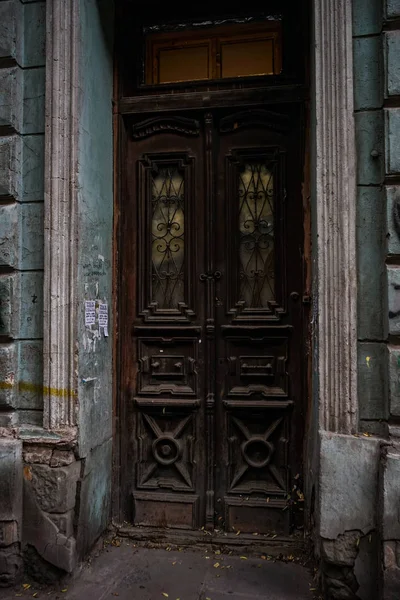 Old Door Forged Iron Decor Tbilisi Houses Centuries Republic Georgia — Stock Photo, Image