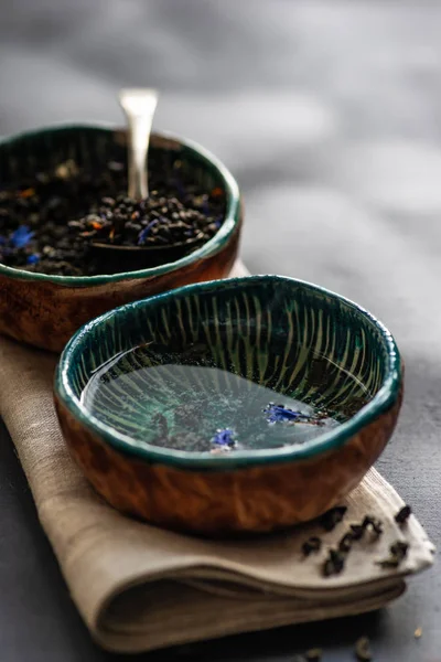 Conceito Hora Chá Com Xícaras Chá Cerâmica Com Chá Fundo — Fotografia de Stock