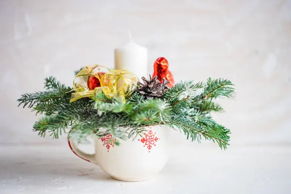 Χριστούγεννα Εσωτερικό Έννοιας Κεριά Και Μπαχαρικών Διακόσμηση Ρουστίκ Φόντο Αντίγραφο — Φωτογραφία Αρχείου