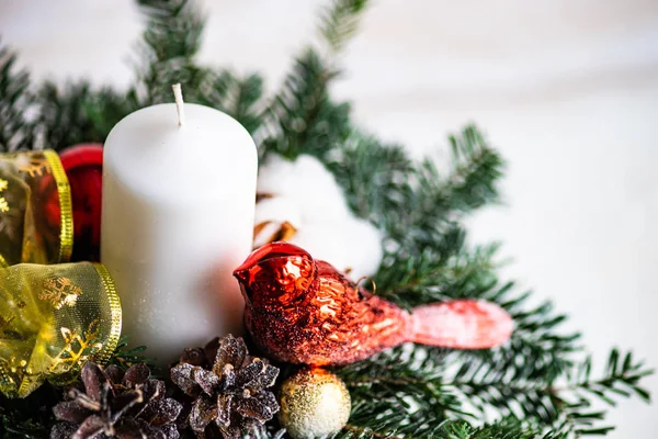 Christmas Koncept Med Ljus Och Krydda Inredning Rustika Bakgrund Med — Stockfoto