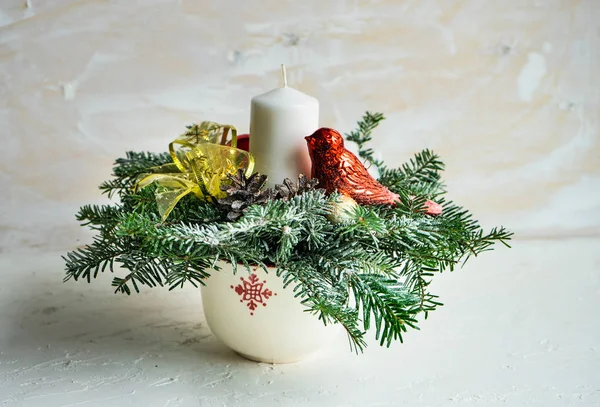 Christmas Interior Concept Candles Spice Decor Rustic Background Copy Space — Stock Photo, Image