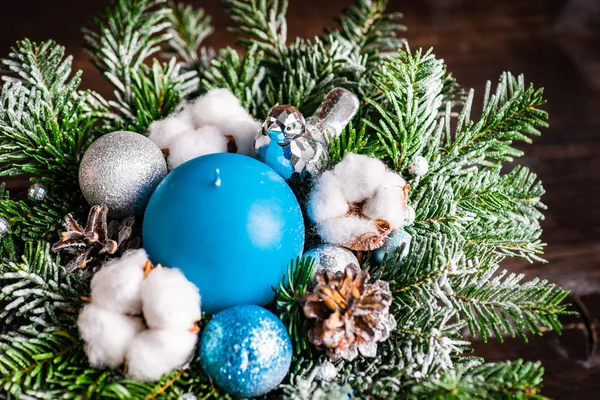 Karácsonyi Gyertyák Fűszer Dekor Rusztikus Háttér Val Másol Hely Belső — Stock Fotó