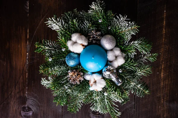 Kerst Interieurconcept Met Kaarsen Spice Decor Rustieke Achtergrond Met Kopie — Stockfoto