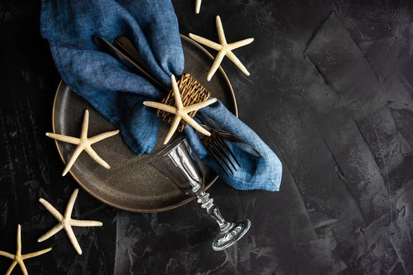 Configuração Mesa Verão Com Estrelas Mar Branco Fundo Concreto Com — Fotografia de Stock