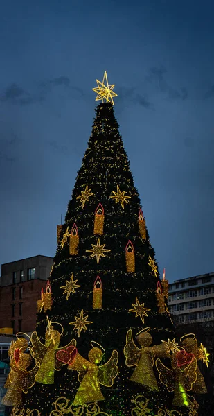 Gürcistan Tbilisi Noel Yeni 2019 Yıl Aydınlatma Sokakta Tarihi Merkezinde — Stok fotoğraf