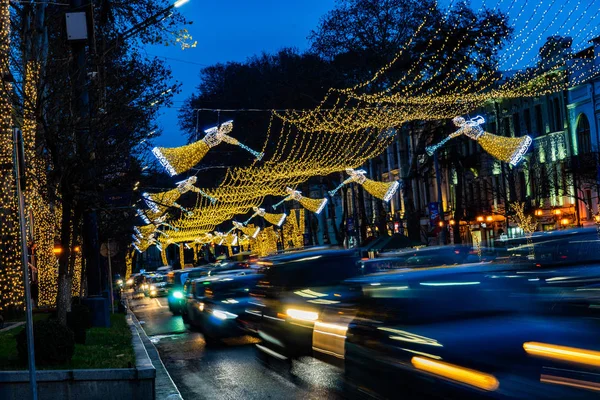 Geórgia Tbilisi Natal Ano Novo 2019 Iluminação Rua Principal Avenida — Fotografia de Stock