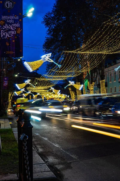 Gürcistan Tbilisi Noel Yeni Yıl 2019 Aydınlatma Ana Cadde Üzerinde — Stok fotoğraf