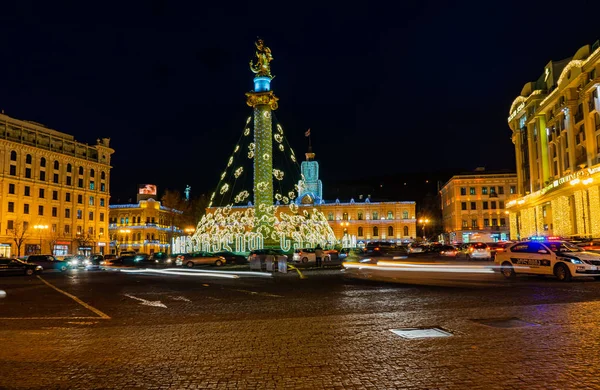格鲁吉亚 第比利斯 圣诞节和新的2019年照明的主要自由 Tavisuplebis Moedani 广场第比利斯 亚美尼亚共和国在高加索地区的人均城市 1018 — 图库照片