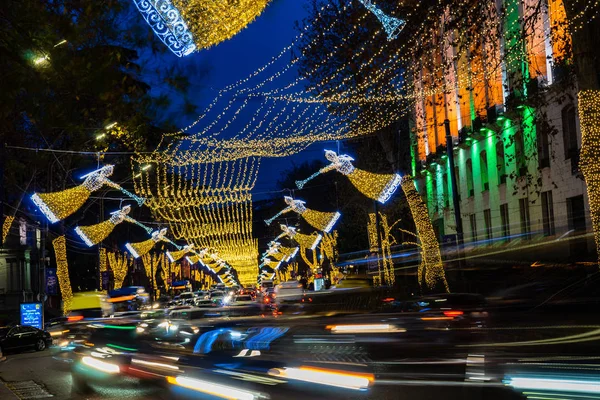 Geórgia Tbilisi Natal Ano Novo 2019 Iluminação Rua Principal Avenida — Fotografia de Stock