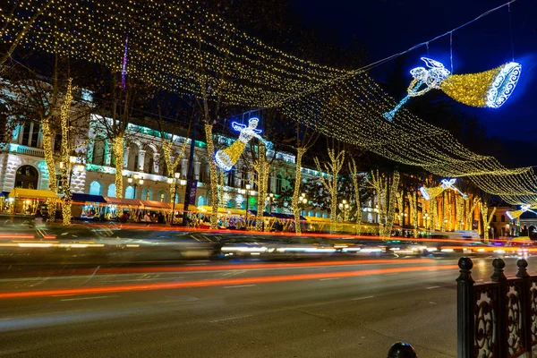 Georgia Tbilisi Christmas New 2019 Year Illumination Main Street Tbilisi — Stock Photo, Image