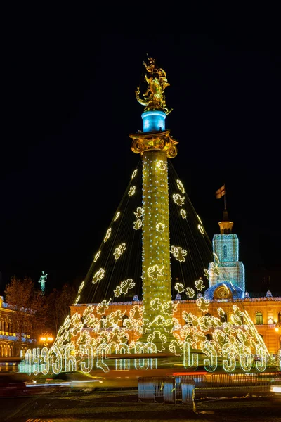 Gürcistan Tbilisi Noel Yeni 2019 Yıl Aydınlatma Ana Özgürlük Tavisuplebis — Stok fotoğraf