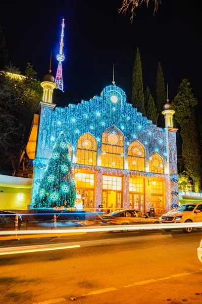 Gürcistan Tbilisi Noel Yeni 2019 Yıl Aydınlatma Sokakta Tarihi Merkezinde — Stok fotoğraf