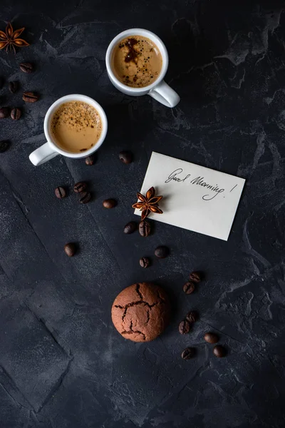 Kahve Günaydın Kopya Alanı Ahşap Zemin Üzerine Kupası — Stok fotoğraf
