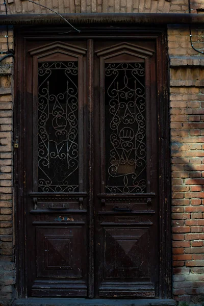 Exterior Forged Iron Decor Door Sololaki Area Old Tbilisi Architecture — Stock Photo, Image