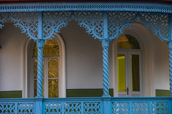 Famoso Balcone Legno Intagliato Nella Zona Sololaki Tbilisi Architettura Del — Foto Stock