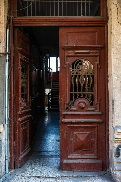 Exterior Forged Iron Decor Door Sololaki Area Old Tbilisi Architecture — Stock Photo, Image