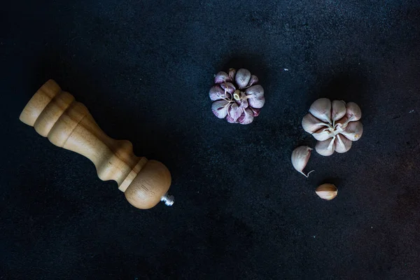 Bio Gewürzkonzept Mit Gewürz Und Knoblauch — Stockfoto