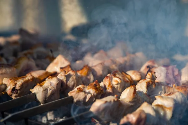 Sertéshús Grillen Tavaszi Kertben Piknik Koncepcióként — Stock Fotó