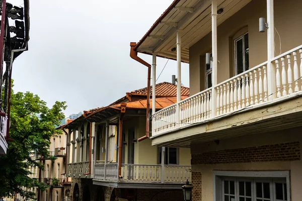 Vista Rua Cidade Velha Sighnaghi Com Arquitetura Georgiana Tradicional Kakheti — Fotografia de Stock