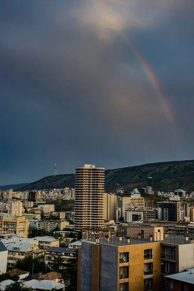 Dramatic Evening Sky Rainbow Tbilisi Downtown Georgia — Stock Photo, Image