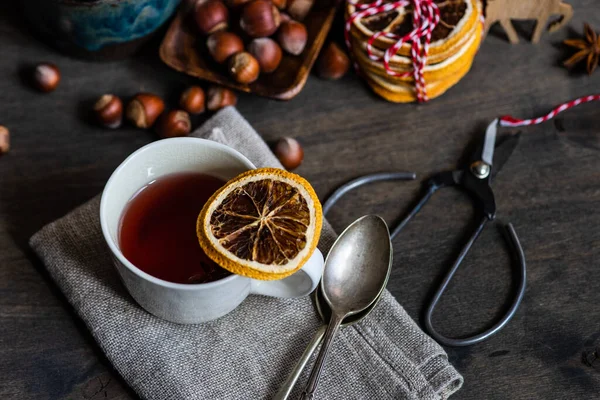 Değirmenlenmiş Baharatlı Şarap Portakallı Gluehwein Anason Yıldızı Tarçın Böğürtlen Fotokopi — Stok fotoğraf