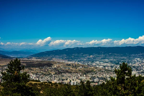 Peisajul Orașului Tbilisi Vârful Muntelui Mtatsminda Carte Călătorie — Fotografie, imagine de stoc