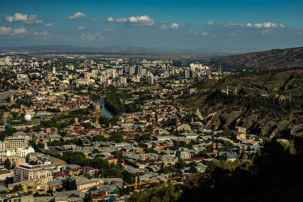 Stadtbild Von Tiflis Vom Gipfel Des Berges Mtatsminda Reisekarte — Stockfoto